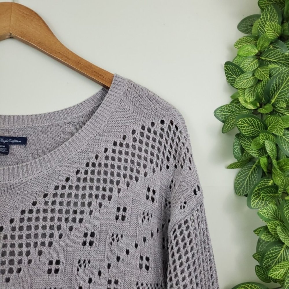 American Eagle Geometric Casual Open Knit Boho Long Sleeve Sweater Grey medium - Picture 4 of 9